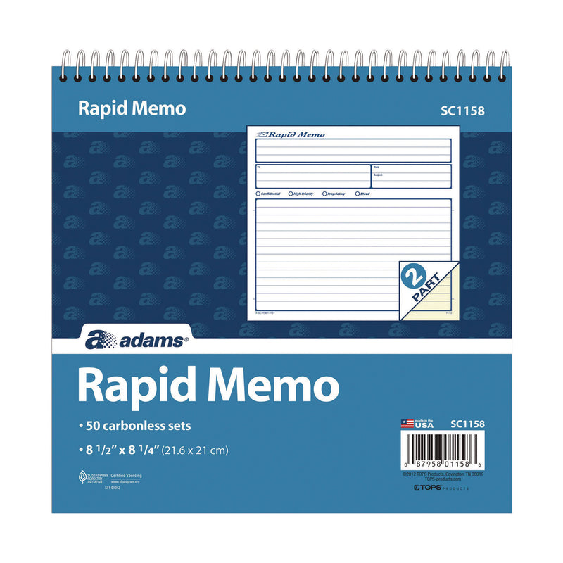 Adams® Rapid Memo Pad, Two-Part Carbonless, 8.5 x 7.75, 50 Forms Total (ABFSC1158) Each