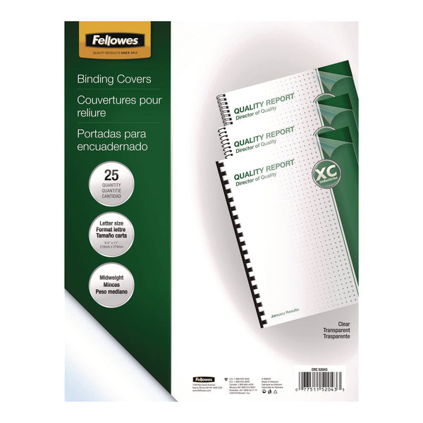 Fellowes® Crystals Transparent Presentation Covers for Binding Systems, Unpunched, Clear, with Square Corners, 11 x 8.5, 25/Pack (FEL52043) Pack of 25