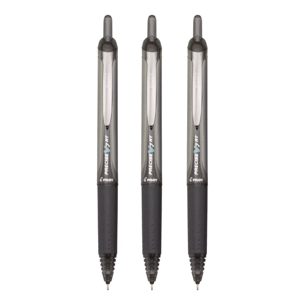 Pilot® Precise V7RT Rollerball Pen, Retractable, Fine 0.7 mm, Black Ink, Black Barrel, 3/Pack (PIL26058) Pack of 3