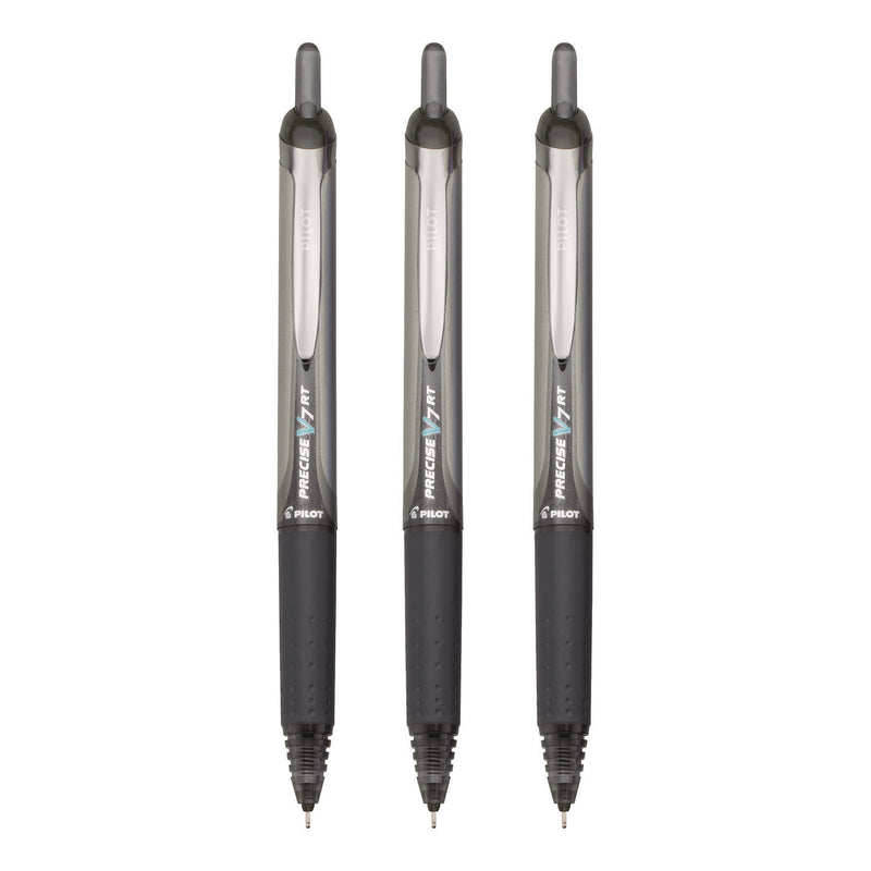 Pilot® Precise V7RT Rollerball Pen, Retractable, Fine 0.7 mm, Black Ink, Black Barrel, 3/Pack (PIL26058) Pack of 3