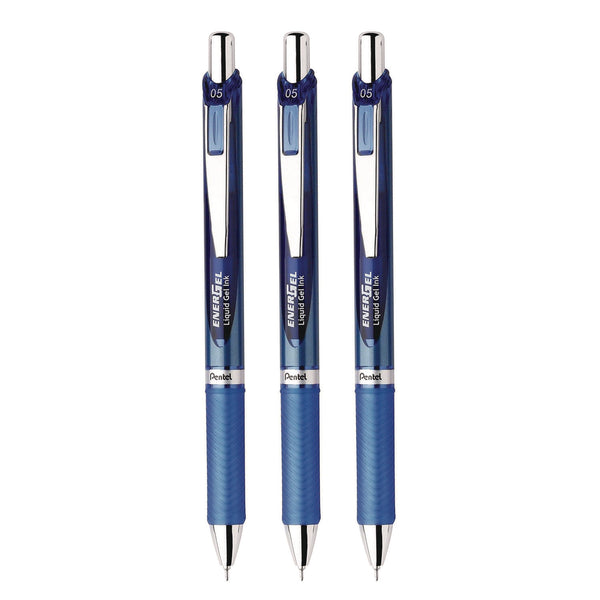 Pentel® EnerGel RTX Deluxe Gel Pen, Retractable, Fine 0.5 mm, Blue Ink, Blue/Silver Barrel, 3/Pack (PENBLN75BP3C) Pack of 3