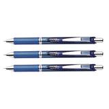 Pentel® EnerGel RTX Deluxe Gel Pen, Retractable, Fine 0.5 mm, Blue Ink, Blue/Silver Barrel, 3/Pack (PENBLN75BP3C) Pack of 3