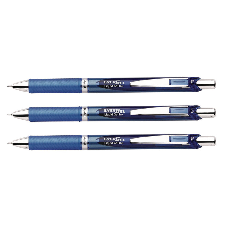 Pentel® EnerGel RTX Deluxe Gel Pen, Retractable, Fine 0.5 mm, Blue Ink, Blue/Silver Barrel, 3/Pack (PENBLN75BP3C) Pack of 3