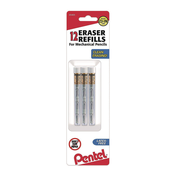 Pentel® Eraser Refills for Sharp Kerry/EnerGize-X/Wow Pencil/Gizmo/Cushi/Hot Shots/Technica-X, White, 4/Tube, 3 Tubes/Pack (PENZ21BP3K6) Pack of 12