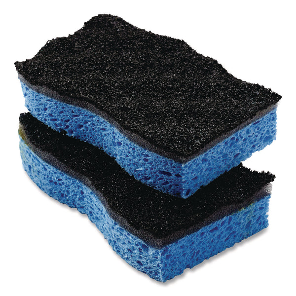 Scrunge Heavy-Duty Sponge, 2.63" x 4.25", 1" Thick, Black/Blue, 2/Pack, 8 Packs/Carton (FHD148377CT) Case of 8