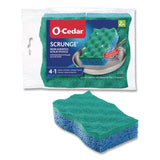 O-Cedar® Scrunge Non-Scratch Scrub Sponge, 2.63" x 4.25", 1" Thick, Green/Blue, 2/Pack, 8 Packs/Carton (FHD169431CT) Case of 8