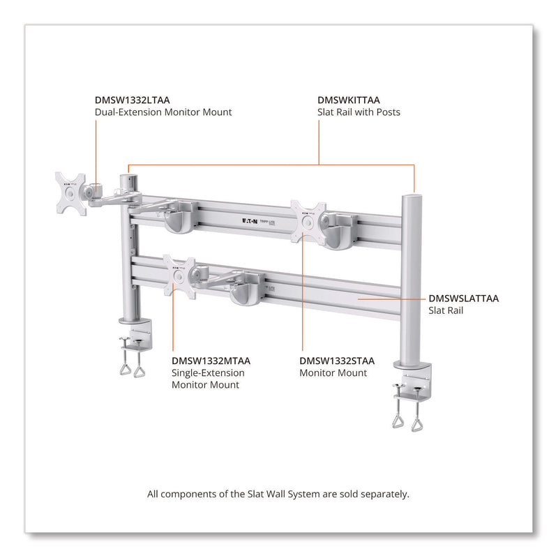 Tripp Lite by Eaton Slat Rail for Slat Wall System for 32" TVs, 3.39w x 1.8d x 41h, Silver, Supports 33 lb (TRPDMSWSLATTAA) Each