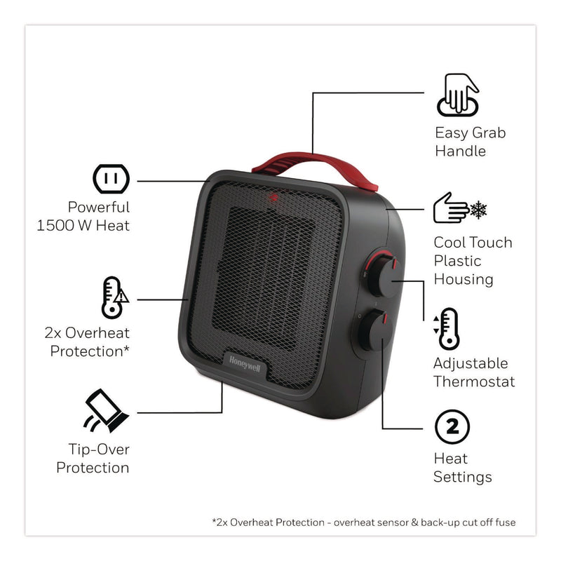Honeywell UberHeat 5 Ceramic Heater, 4.5 x 4.5 x 8.86, Black (HWLHCE210B) Each