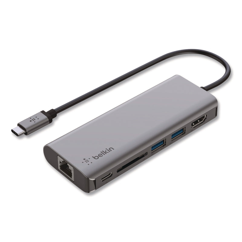 Belkin® Connect 6-in-1 USB-C Multiport Adapter Hub, 6-Port, Gray (BLKAVC008BTSGY) Each