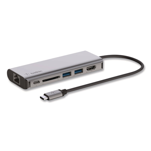 Belkin® Connect 6-in-1 USB-C Multiport Adapter Hub, 6-Port, Gray (BLKAVC008BTSGY) Each