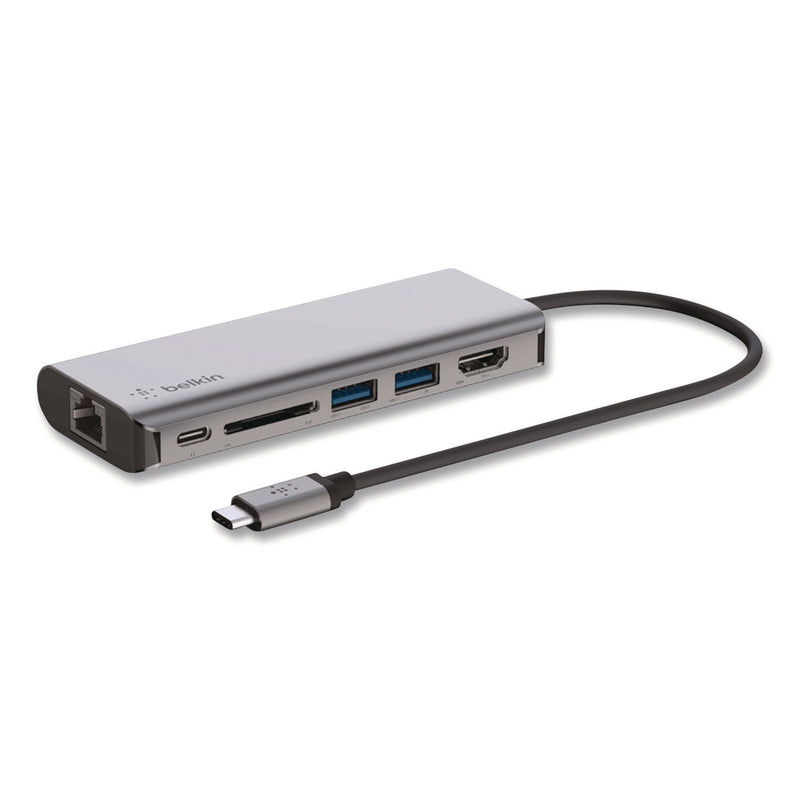 Belkin® Connect 6-in-1 USB-C Multiport Adapter Hub, 6-Port, Gray (BLKAVC008BTSGY) Each