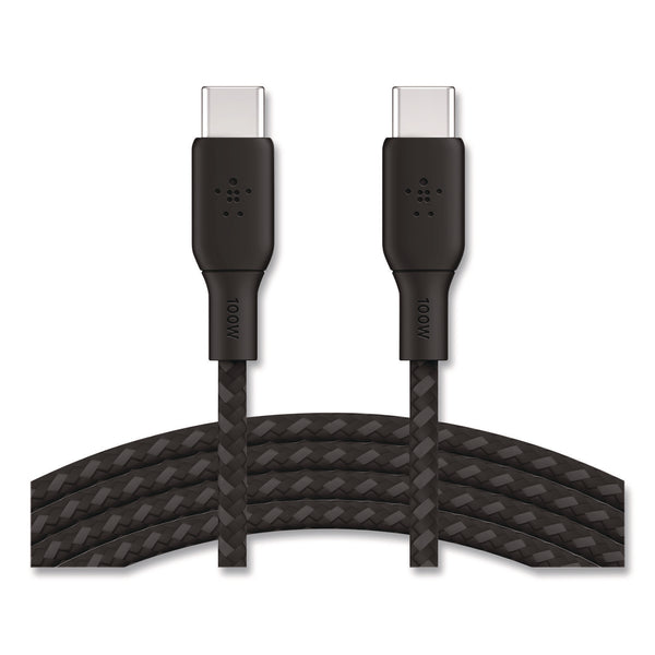 Belkin® BOOST CHARGE Braided USB-C to USB-C Cable, 100 W Power Delivery, 6.6 ft, Black (BLKCAB014BT2MBK) Each