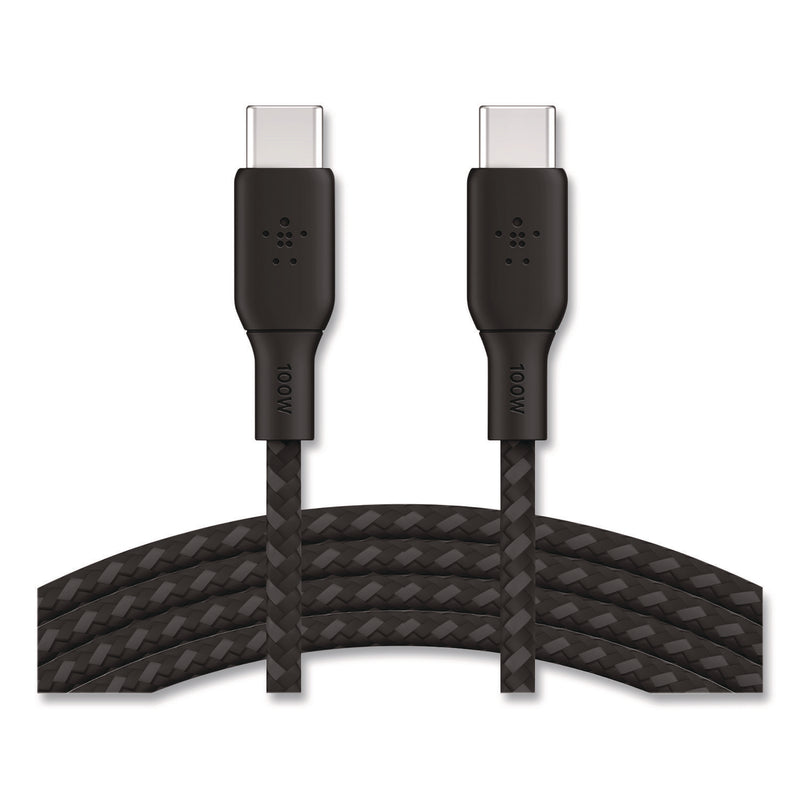 Belkin® BOOST CHARGE Braided USB-C to USB-C Cable, 100 W Power Delivery, 6.6 ft, Black (BLKCAB014BT2MBK) Each