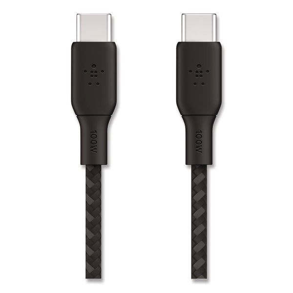 Belkin® BOOST CHARGE Braided USB-C to USB-C Cable, 100 W Power Delivery, 6.6 ft, Black (BLKCAB014BT2MBK) Each