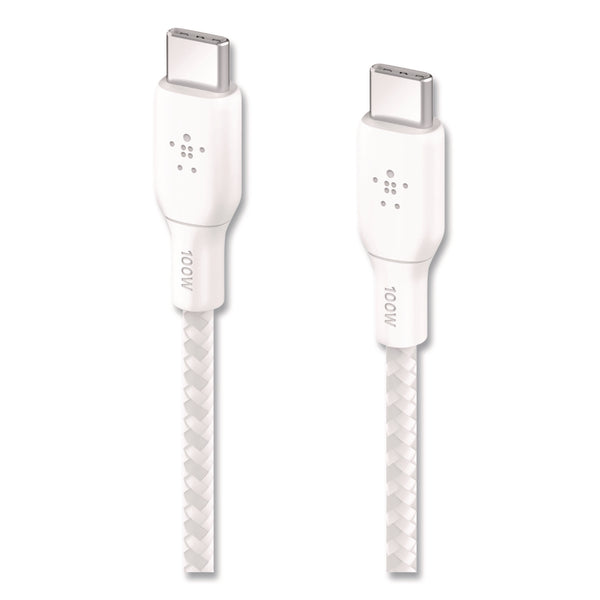 Belkin® BOOST CHARGE Braided USB-C to USB-C Cable, 100 W Power Delivery, 6.6 ft, White, 2/Pack (BLKCAB014BT2MWH) Each