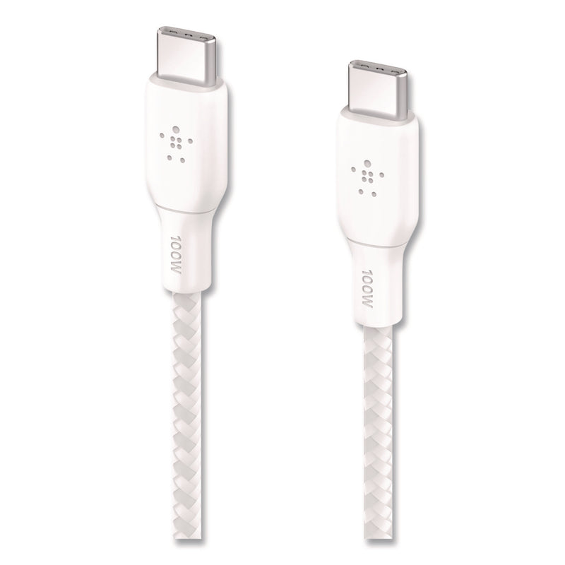 Belkin® BOOST CHARGE Braided USB-C to USB-C Cable, 100 W Power Delivery, 6.6 ft, White, 2/Pack (BLKCAB014BT2MWH) Each