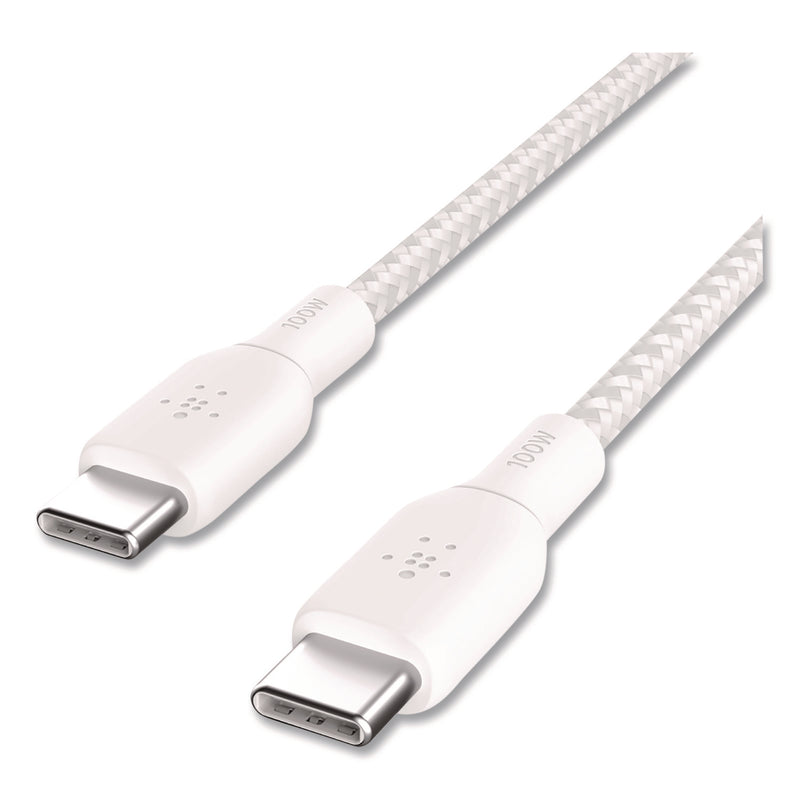 Belkin® BOOST CHARGE Braided USB-C to USB-C Cable, 100 W Power Delivery, 6.6 ft, White, 2/Pack (BLKCAB014BT2MWH) Each