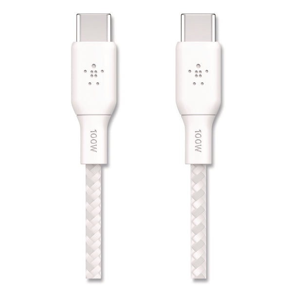 Belkin® BOOST CHARGE Braided USB-C to USB-C Cable, 100 W Power Delivery, 6.6 ft, White, 2/Pack (BLKCAB014BT2MWH) Each