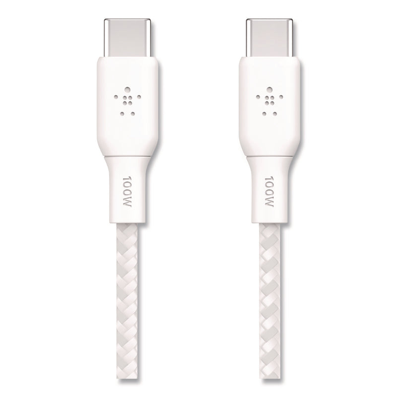 Belkin® BOOST CHARGE Braided USB-C to USB-C Cable, 100 W Power Delivery, 6.6 ft, White, 2/Pack (BLKCAB014BT2MWH) Each
