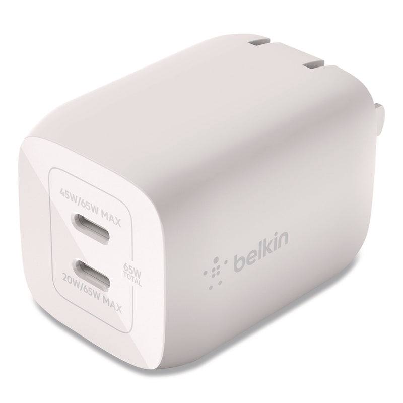 Belkin® BOOST CHARGE Pro Dual USB-C GaN Wall Charger with PPS, White (BLKWCH013DQWH) Each