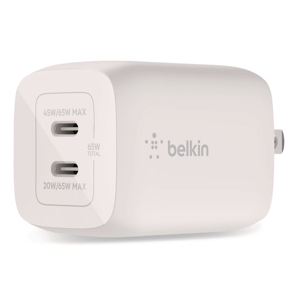 Belkin® BOOST CHARGE Pro Dual USB-C GaN Wall Charger with PPS, White (BLKWCH013DQWH) Each