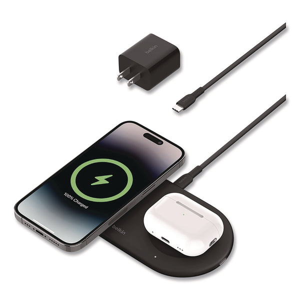Belkin® BOOST CHARGE Pro 2-in-1 Magnetic Wireless Charging Pad with Qi2, USB-C, 15 W, Black (BLKWIZ021TTBK) Each