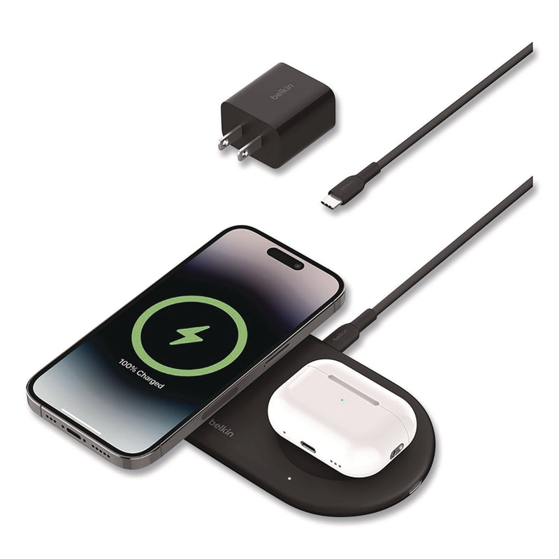 Belkin® BOOST CHARGE Pro 2-in-1 Magnetic Wireless Charging Pad with Qi2, USB-C, 15 W, Black (BLKWIZ021TTBK) Each