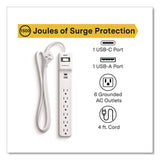 NXT Technologies™ 6-Outlet Plus USB Surge Protector, 6 AC Outlets/2 USB Outlets, 4 ft Cord, 1,500 J, White (NXTNX61426) Each