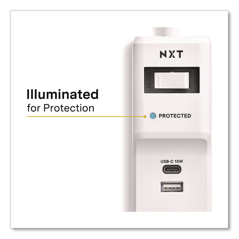 NXT Technologies™ 6-Outlet Plus USB Surge Protector, 6 AC Outlets/2 USB Outlets, 4 ft Cord, 1,500 J, White (NXTNX61426) Each