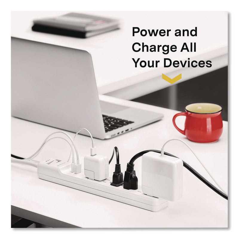 NXT Technologies™ 6-Outlet Plus USB Surge Protector, 6 AC Outlets/2 USB Outlets, 4 ft Cord, 1,500 J, White (NXTNX61426) Each