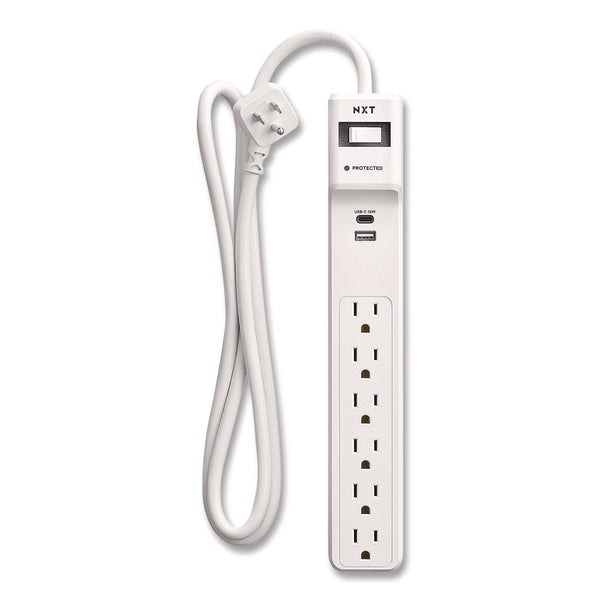 NXT Technologies™ 6-Outlet Plus USB Surge Protector, 6 AC Outlets/2 USB Outlets, 4 ft Cord, 1,500 J, White (NXTNX61426) Each