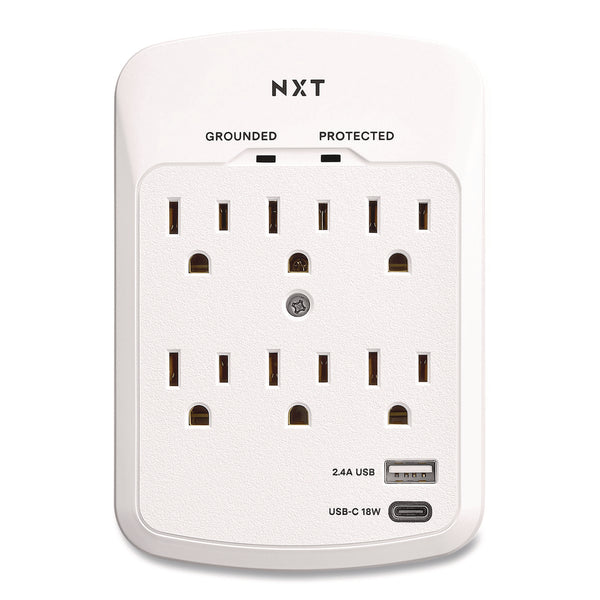 NXT Technologies™ 6-Outlet Plus USB Outlet Surge Protector, 6 AC Outlets/2 USB Outlets, 900 J, White (NXTNX61427) Each