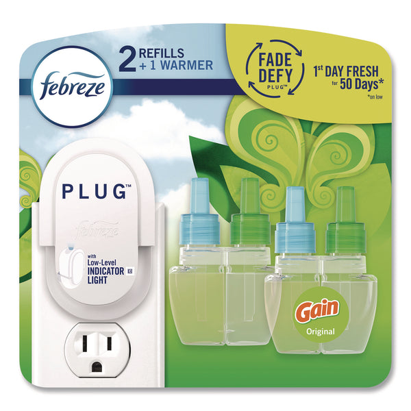 Febreze® PLUG Air Freshener Warmer Starter Kit, Clear/White, with (2) Gain Original Refills (PGC4166) Each