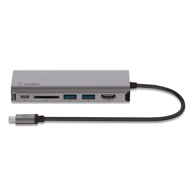 Belkin® Connect 6-in-1 USB-C Multiport Adapter Hub, 6-Port, Gray (BLKAVC008BTSGY) Each
