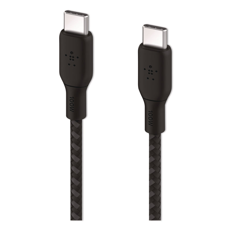 Belkin® BOOST CHARGE Braided USB-C to USB-C Cable, 100 W Power Delivery, 6.6 ft, Black (BLKCAB014BT2MBK) Each