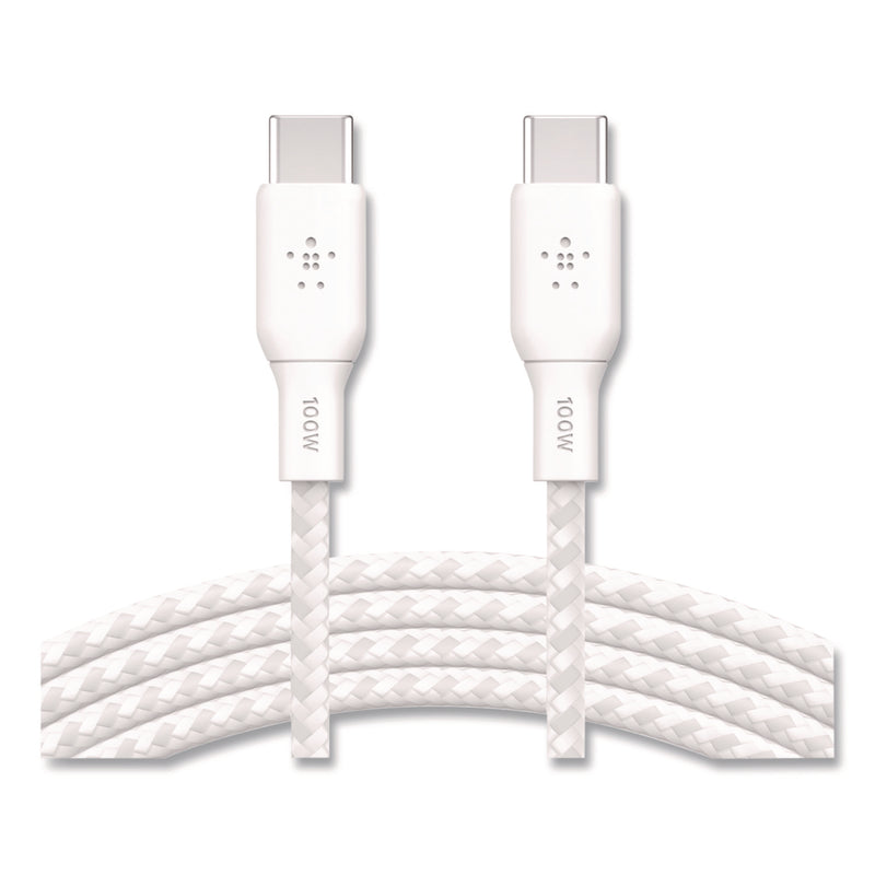 Belkin® BOOST CHARGE Braided USB-C to USB-C Cable, 100 W Power Delivery, 6.6 ft, White, 2/Pack (BLKCAB014BT2MWH) Each