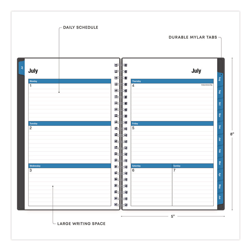 Collegiate Academic Year Weekly/Monthly Planner, 8 x 5, Charcoal Gray Cover, 12-Month: July 2024 to June 2025 (BLS100139A25) Each
