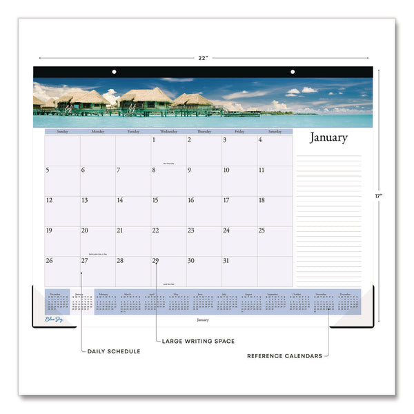 Blue Sky® Islands Desk Pad Calendar, Tropical Island Photography, 22 x 17, Blue/White Sheets, Black Headband, 12-Month (Jan-Dec): 2025 (BLS11789125) Each
