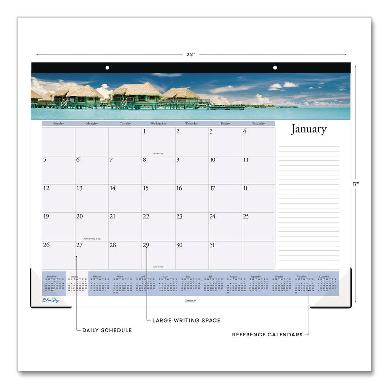 Blue Sky® Islands Desk Pad Calendar, Tropical Island Photography, 22 x 17, Blue/White Sheets, Black Headband, 12-Month (Jan-Dec): 2025 (BLS11789125) Each