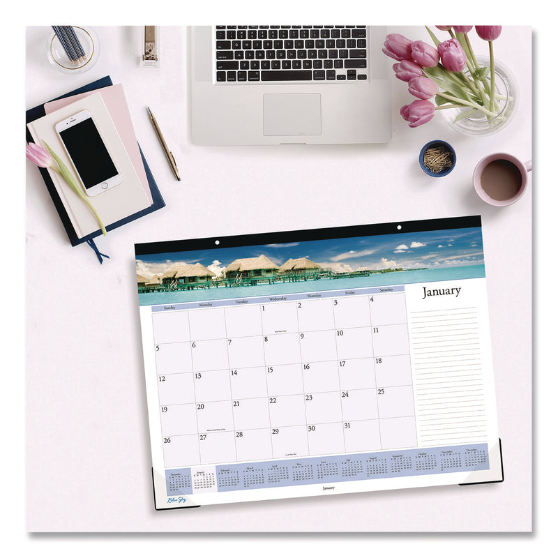 Blue Sky® Islands Desk Pad Calendar, Tropical Island Photography, 22 x 17, Blue/White Sheets, Black Headband, 12-Month (Jan-Dec): 2025 (BLS11789125) Each