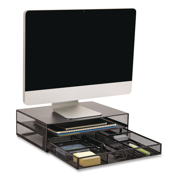 Mind Reader Multi-Tier Monitor Stand with 25-Piece Office Supplies Starter Pack, 15.75" x 11.75" x 4.5", Black, Supports 30 lb (EMSMONSETBLK) Each