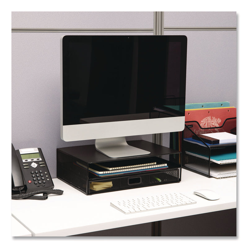 Mind Reader Multi-Tier Monitor Stand with 25-Piece Office Supplies Starter Pack, 15.75" x 11.75" x 4.5", Black, Supports 30 lb (EMSMONSETBLK) Each