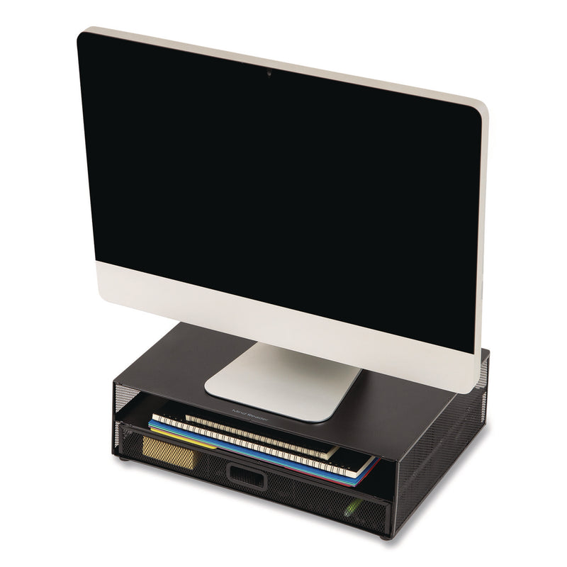 Mind Reader Multi-Tier Monitor Stand with 25-Piece Office Supplies Starter Pack, 15.75" x 11.75" x 4.5", Black, Supports 30 lb (EMSMONSETBLK) Each