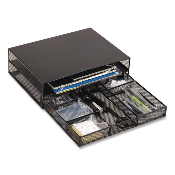 Mind Reader Multi-Tier Monitor Stand with 25-Piece Office Supplies Starter Pack, 15.75" x 11.75" x 4.5", Black, Supports 30 lb (EMSMONSETBLK) Each