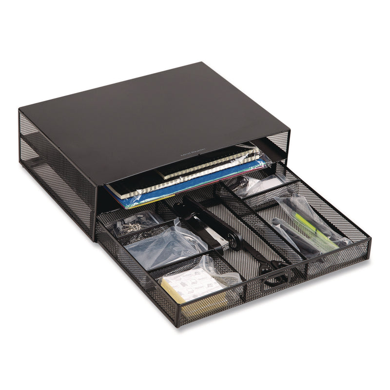 Mind Reader Multi-Tier Monitor Stand with 25-Piece Office Supplies Starter Pack, 15.75" x 11.75" x 4.5", Black, Supports 30 lb (EMSMONSETBLK) Each