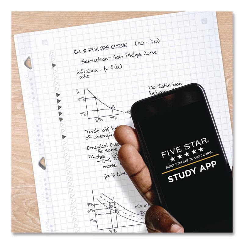 Five Star® Reinforced Filler Paper Plus Study App, 3-Hole, 8.5 x 11, Quadrille Rule, 80/Pack (FVS170122170036) Pack of 80