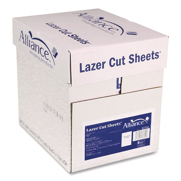 Alliance Laser Cut Sheets, 92 Bright, Side: 5-Hole Punched, 20 lb Bond Weight, 8.5 x 11, White, 500 Sheets/Ream, 5 Reams/Carton (IPS30750AA) Each