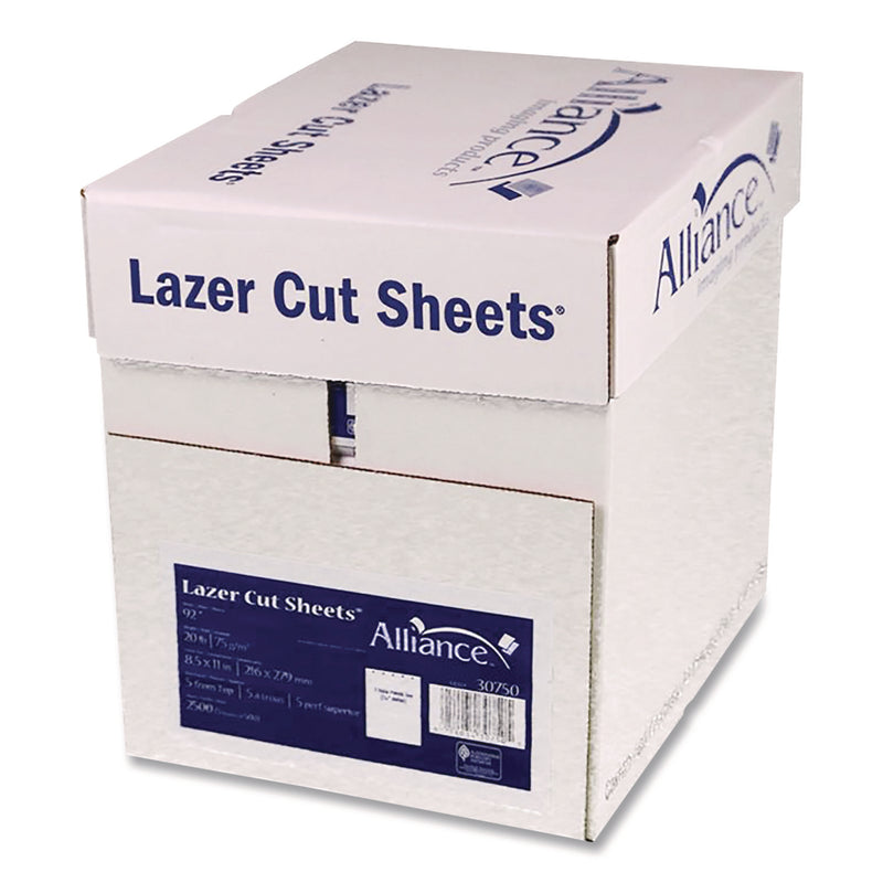 Alliance Laser Cut Sheets, 92 Bright, Side: 5-Hole Punched, 20 lb Bond Weight, 8.5 x 11, White, 500 Sheets/Ream, 5 Reams/Carton (IPS30750AA) Each
