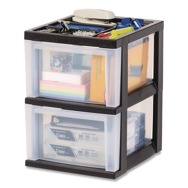 IRIS 2-Compartment Desktop Stackable Storage Drawer, 12.17 x 14.33 x 16.77, Black/Translucent White (IRS116352) Each