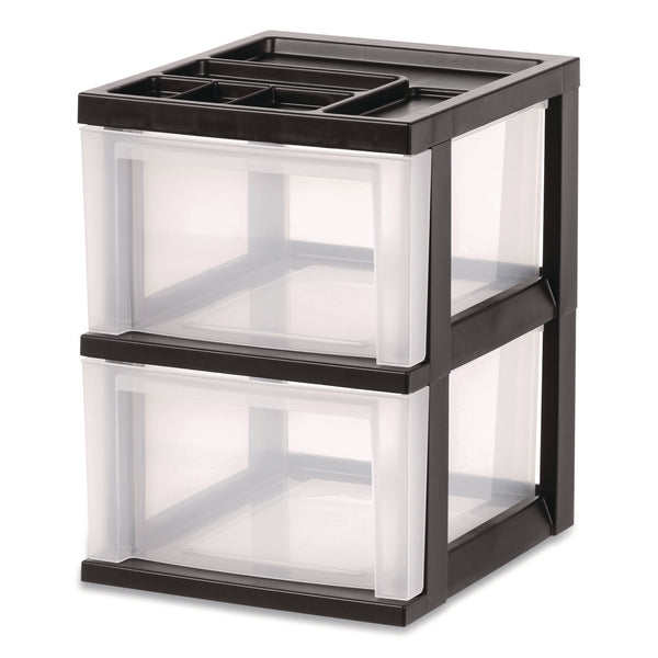 IRIS 2-Compartment Desktop Stackable Storage Drawer, 12.17 x 14.33 x 16.77, Black/Translucent White (IRS116352) Each